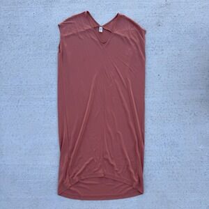 Mahina Midi Dress Women's Size M Coral Pink Lightweight V Neck Shift Shirt Dress